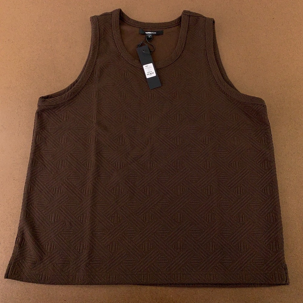 Fashion Nova Men's Size XL Brown Burley Geo Textured Relaxed Fit Tank Top NWT